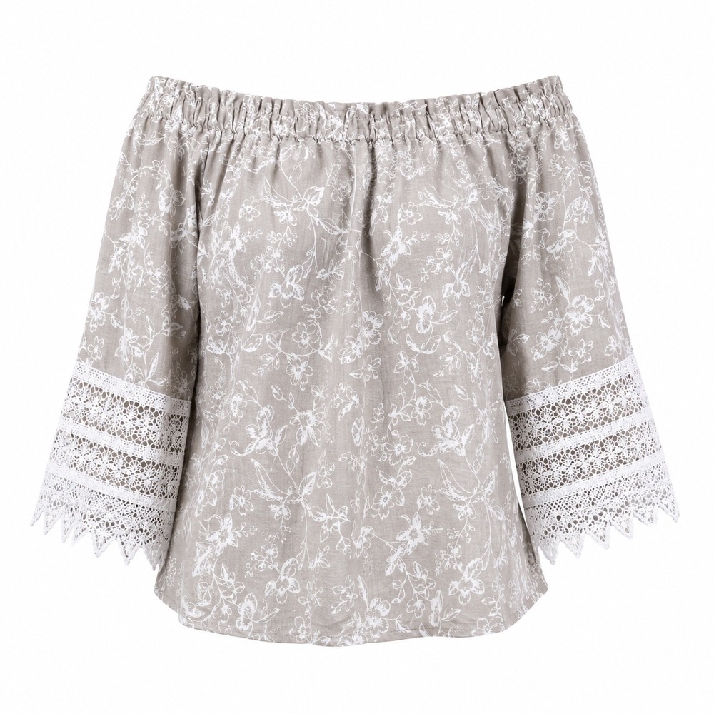 Ella Rafaella Floral Blouse M Linen Blend Cottagecore Lace Crochet Boho Chic